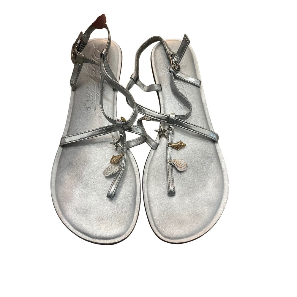 Brighton Ocean Silver Leather Nautical Charm Thong Sandals Starfish Seashell 8M